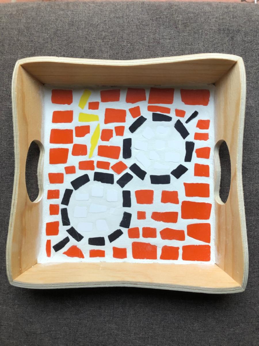 petit plateau bois clair mosaique harry potter lunette ronde eclair